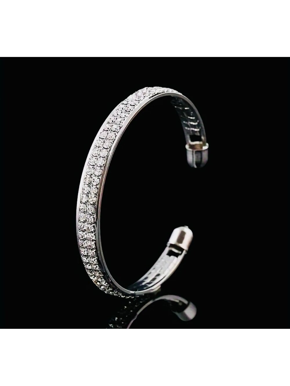 New - Elegant Open Cuff Bracelet with Sparkling Rhinestone Embellishments